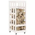 Porte-bûches avec roulettes blanc 40x49x110 cm bois massif pin