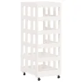 Porte-bûches avec roulettes blanc 40x49x110 cm bois massif pin