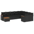 Salon de jardin 10 pcs avec coussins noir résine tressée