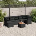 Salon de jardin 8 pcs avec coussins noir résine tressée