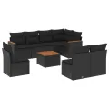 Salon de jardin 9 pcs avec coussins noir résine tressée