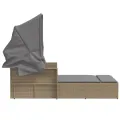 Chaise longue double et auvent et coussins mélange beige rotin