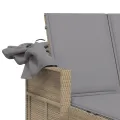Chaise longue double et auvent et coussins mélange beige rotin