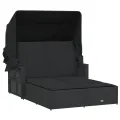 Chaise longue double et auvent et coussins noir résine tressée