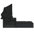 Chaise longue double et auvent et coussins noir résine tressée