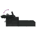 Chaise longue double et auvent et coussins noir résine tressée