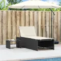Chaises longues lot de 2 avec table noir résine tressée