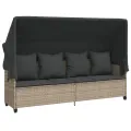 Chaise longue avec auvent et coussins gris clair résine tressée