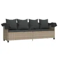 Chaise longue avec auvent et coussins gris clair résine tressée