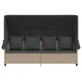 Chaise longue avec auvent et coussins gris clair résine tressée