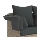 Chaise longue avec auvent et coussins gris clair résine tressée