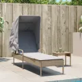 Chaise longue avec auvent et table beige résine tressée