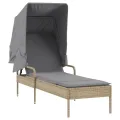 Chaise longue avec auvent et table beige résine tressée