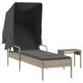 Chaise longue avec auvent et table gris clair résine tressée