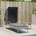 Chaise longue avec auvent et table gris clair résine tressée