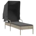 Chaise longue avec auvent et table gris clair résine tressée