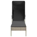Chaise longue avec auvent et table gris clair résine tressée