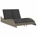 Chaise longue avec coussins gris 114x205x73 cm résine tressée