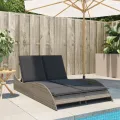 Chaise longue avec coussins gris 114x205x73 cm résine tressée