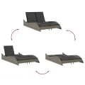 Chaise longue avec coussins gris 114x205x73 cm résine tressée