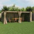 Tonnelle avec rideaux taupe 6x3 m acier
