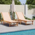 Chaises longues lot de 2 crème bois acacia solide et textilène