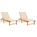 Chaises longues lot de 2 crème bois acacia solide et textilène
