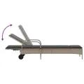 Chaise longue avec roues et coussins gris clair résine tressée