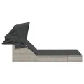 Chaise longue double avec auvent et coussins gris clair rotin