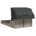 Chaise longue double avec auvent et coussins gris clair rotin