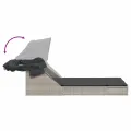 Chaise longue double avec auvent et coussins gris clair rotin