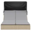 Chaise longue double avec auvent et coussins beige poly rotin