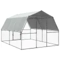 Cage à poules avec toit et porte argenté acier galvanisé
