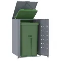 Rangement à roulettes pour poubelles pour bac unique gris acier