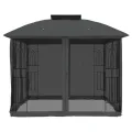 Tonnelle avec double toit et parois en filet anthracite acier