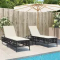 Chaises longues avec coussins lot de 2 noir résine tressée