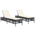 Chaises longues avec coussins lot de 2 noir résine tressée