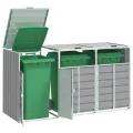 Rangement à roulettes pour poubelles pour trois bacs gris acier