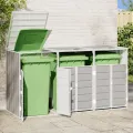 Rangement à roulettes pour poubelles pour trois bacs gris acier