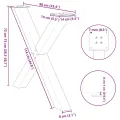 Pieds de table à manger forme de X 3 pcs 90x(72-73) cm acier