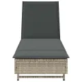Chaise longue avec roues et coussins gris clair résine tressée