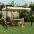 Tonnelle de jardin avec toit rétractable crème 3x3 m acier