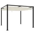 Tonnelle de jardin avec toit rétractable crème 3x3 m acier