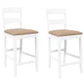 Tabourets de bar avec coussins 2 pcs blanc bois massif d'hévéa
