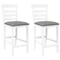 Tabourets de bar avec coussins 2 pcs blanc bois massif d'hévéa