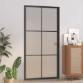 Porte intérieure 102,5x201,5 cm Noir Verre mat et aluminium