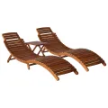 Chaise longue avec table à thé 3 pcs Bois d'acacia massif