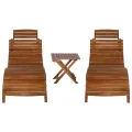 Chaise longue avec table à thé 3 pcs Bois d'acacia massif