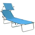 Chaise longue pliable avec auvent acier turquoise et bleu