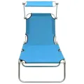 Chaise longue pliable avec auvent acier turquoise et bleu